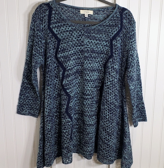 Umgee Crocheted Open Knit Sweater Tunic Blue & Green 1XL - Picture 1 of 15